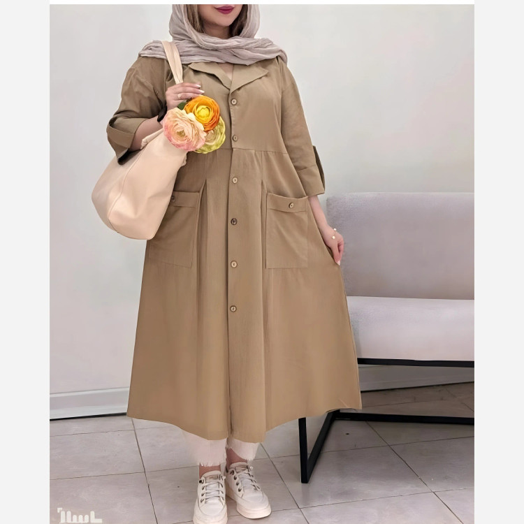 مانتو لنین بلند مدل سوگل دکمه دار سایز بزرگ و معمولی