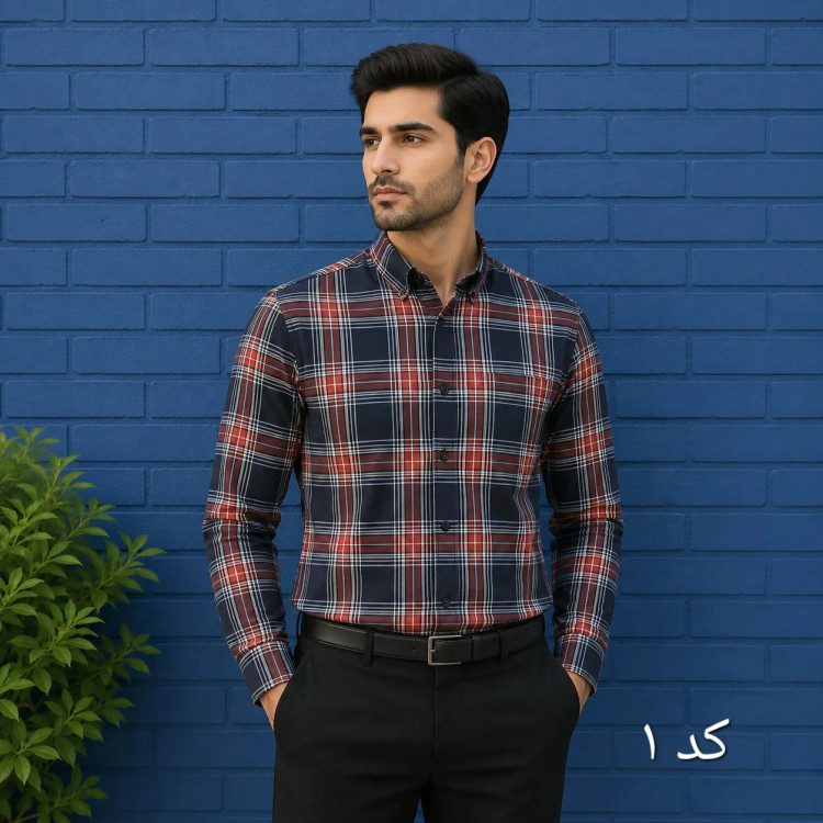 پیراهن چهارخانه مردانه آستین بلند قواره آزاد جنس تترون سایز L تا 2XL