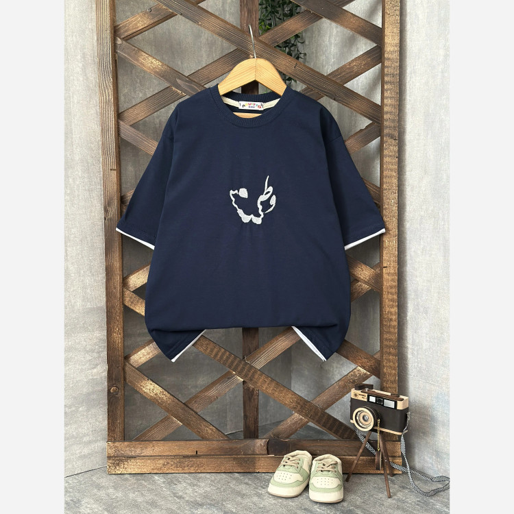 تیشرت تک اسپرت گلدوزی شده رنگ سرمه ای سایز 50 تا 70
