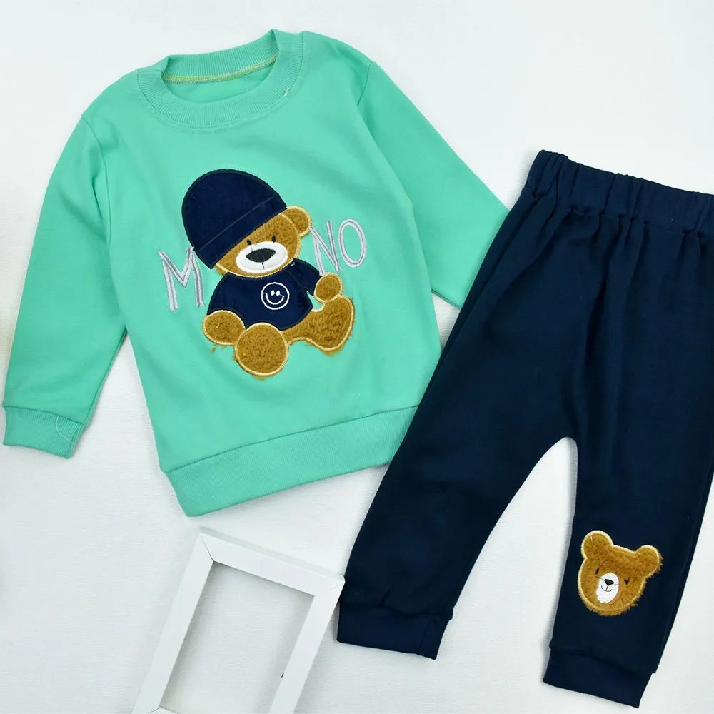 بلوز شلوار نوزادی پسرانه طرح تدی پنبهای