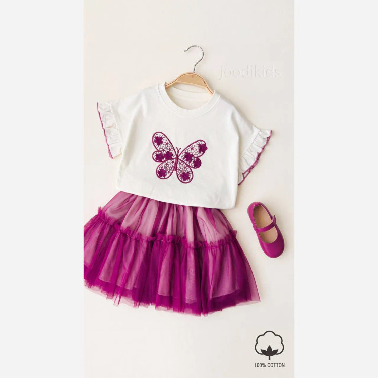 ست کراپ دامن دخترانه پروانه سایز 3 تا 10 سال