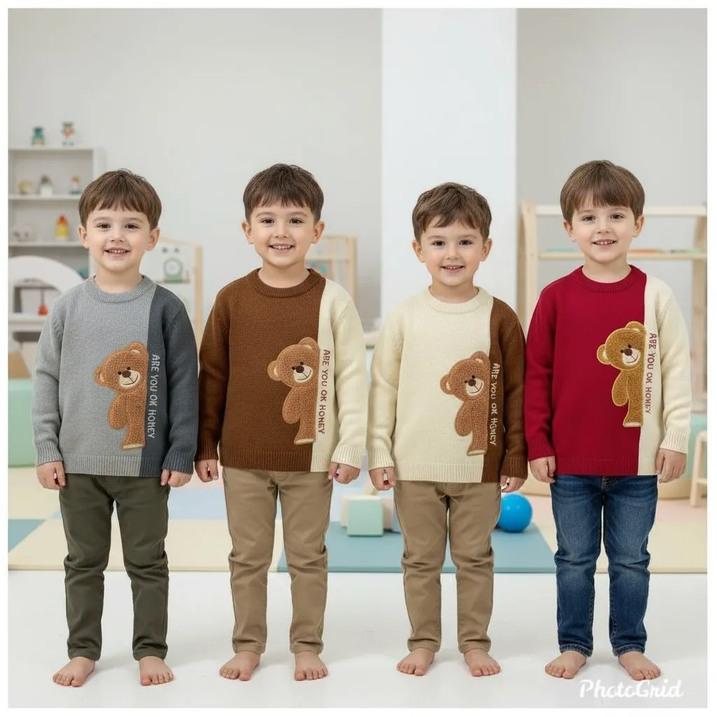 بلوز بافت گپ بچگانه طرح خرس هانی مناسب 2 تا 6 سال