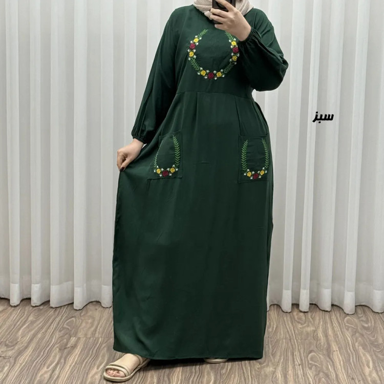 پیراهن نخی گلدوزی زنانه مدل خاطره فری سایز مناسب تا 48