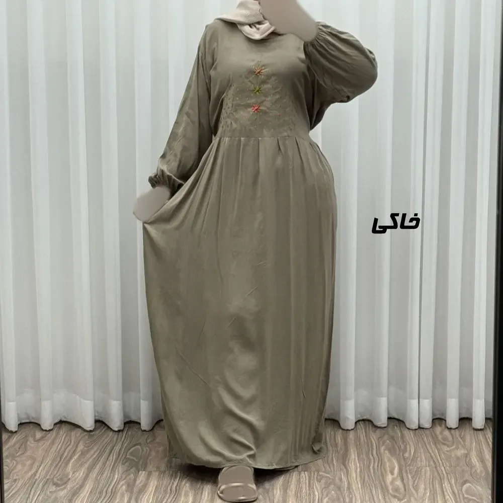پیراهن ساحلی نخی گلدوزی شده زنانه و دخترانه فری سایز تا 46 با کمربند