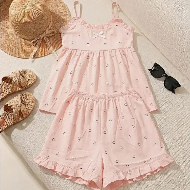 ست تاپ و شلوارک زنانه نخی موسلین وارداتی فری سایز مناسب بارداری و روزمره
