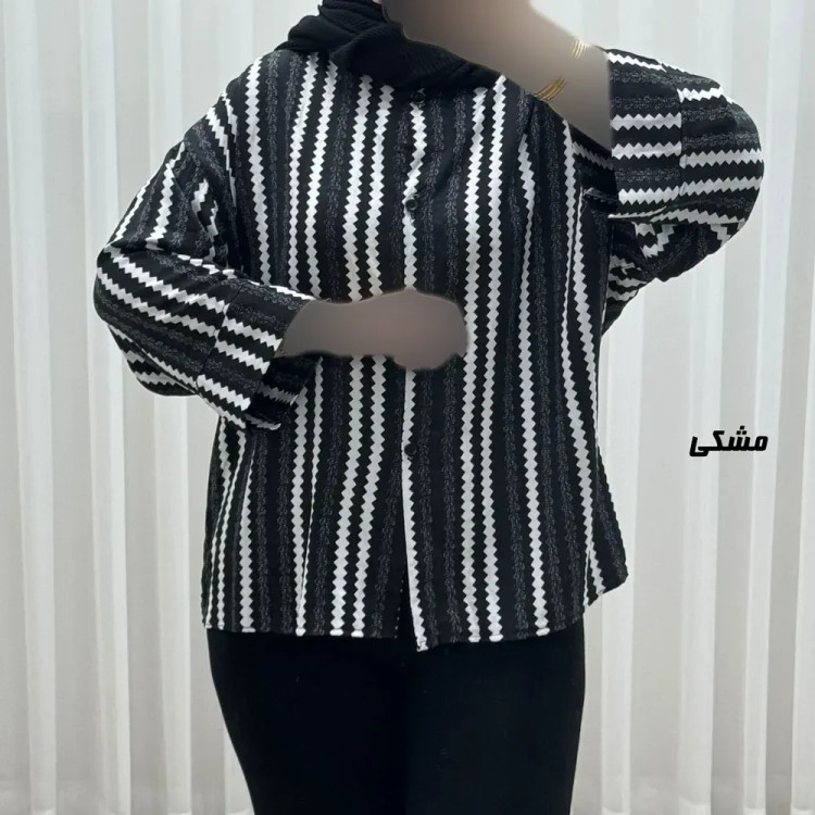 بلوز نخی راه راه زنانه جلو دکمه فری سایز مناسب تا سایز 50