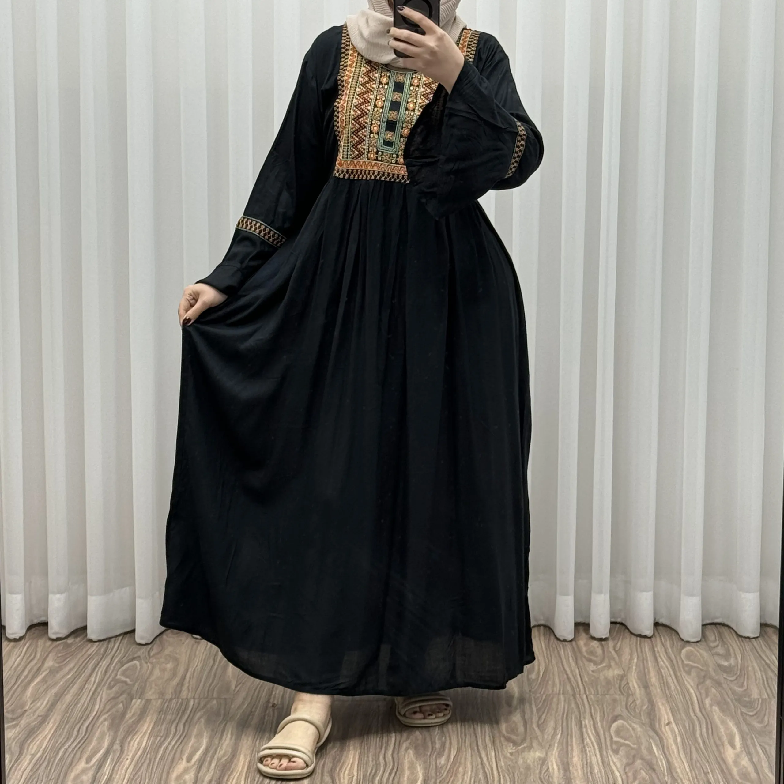 پیراهن نخی گلدوزی شده زنانه مدل مانیا فری سایز مناسب تا سایز 48