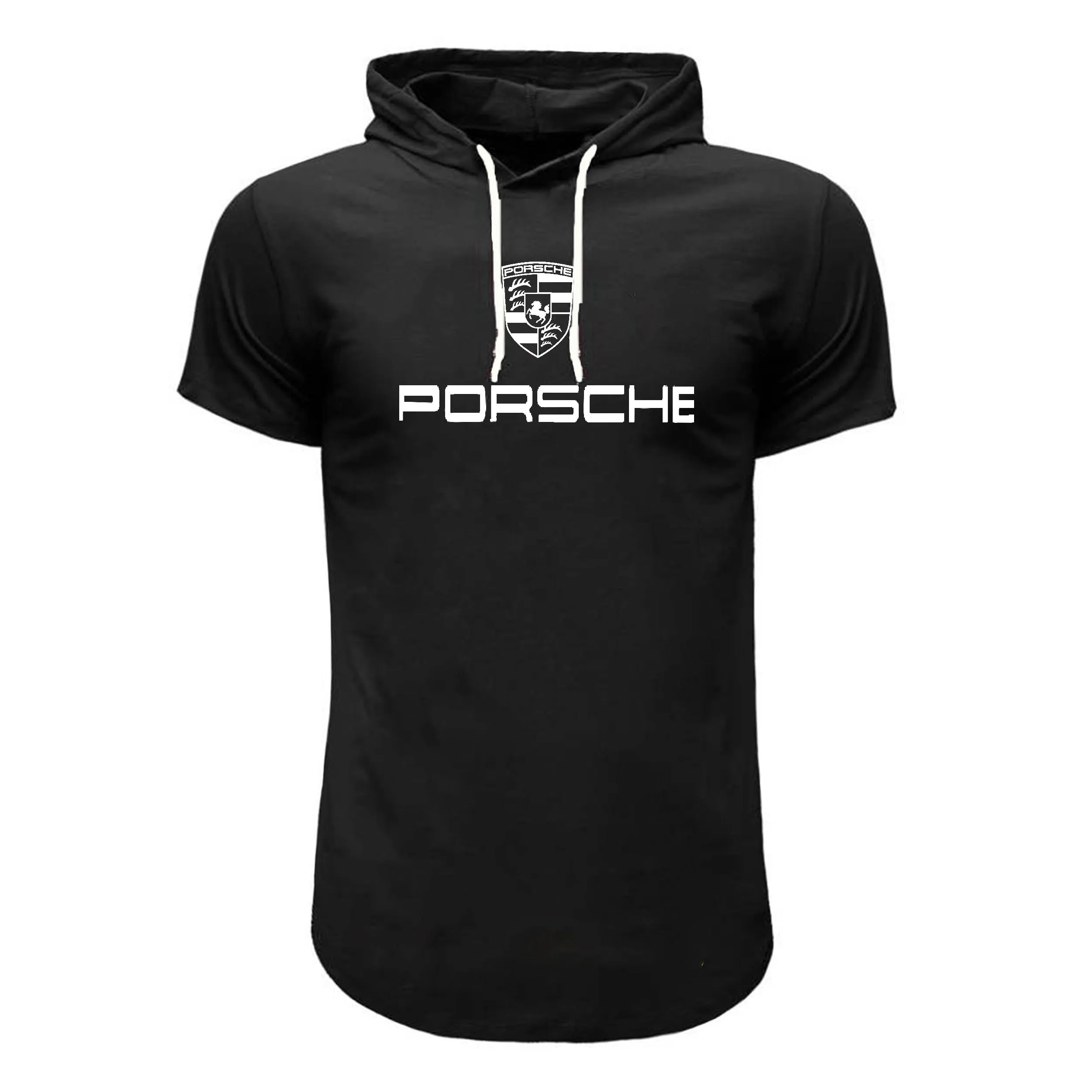 تیشرت کلاه دار مردانه طرح Porsche مدل F8057 مشکی قرمز سفید