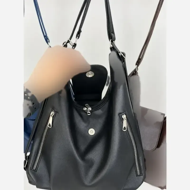 کیف دو کاره دوشی و کوله پشتی مشکی سورمه ای شکلاتی سایز 38 در 30 متریال وارداتی