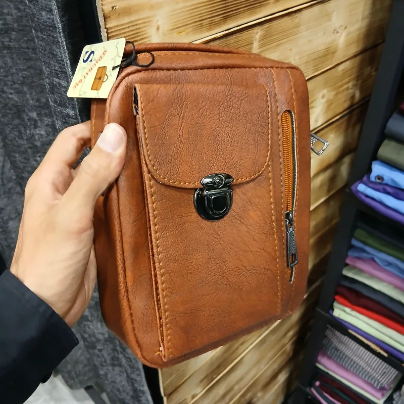 کیف دوشی اسپرت مردانه چرم مصنوعی رنگ مشکی و عسلی و قهوه ای روزمره
