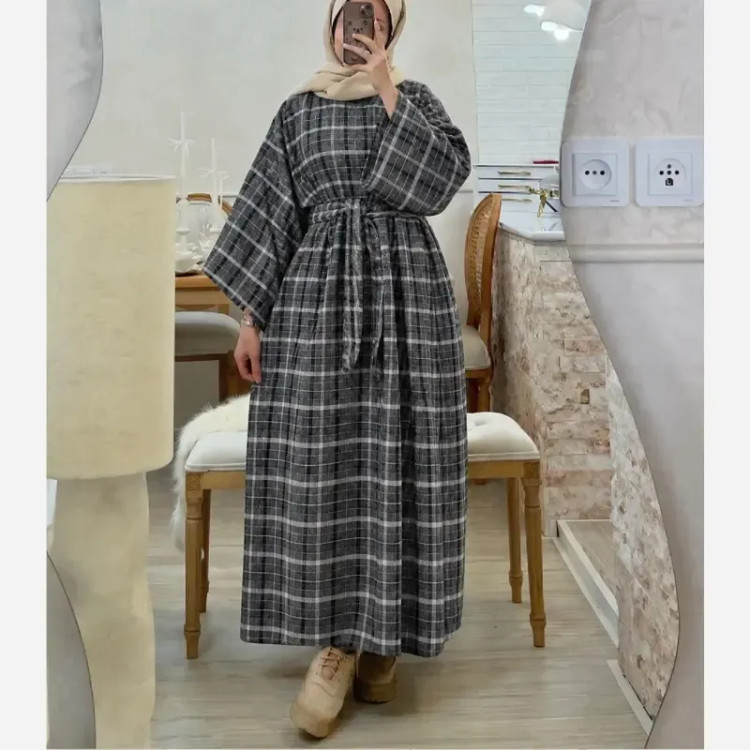 کفتان پشمی چهارخونه بلند طرح هیام فری سایز