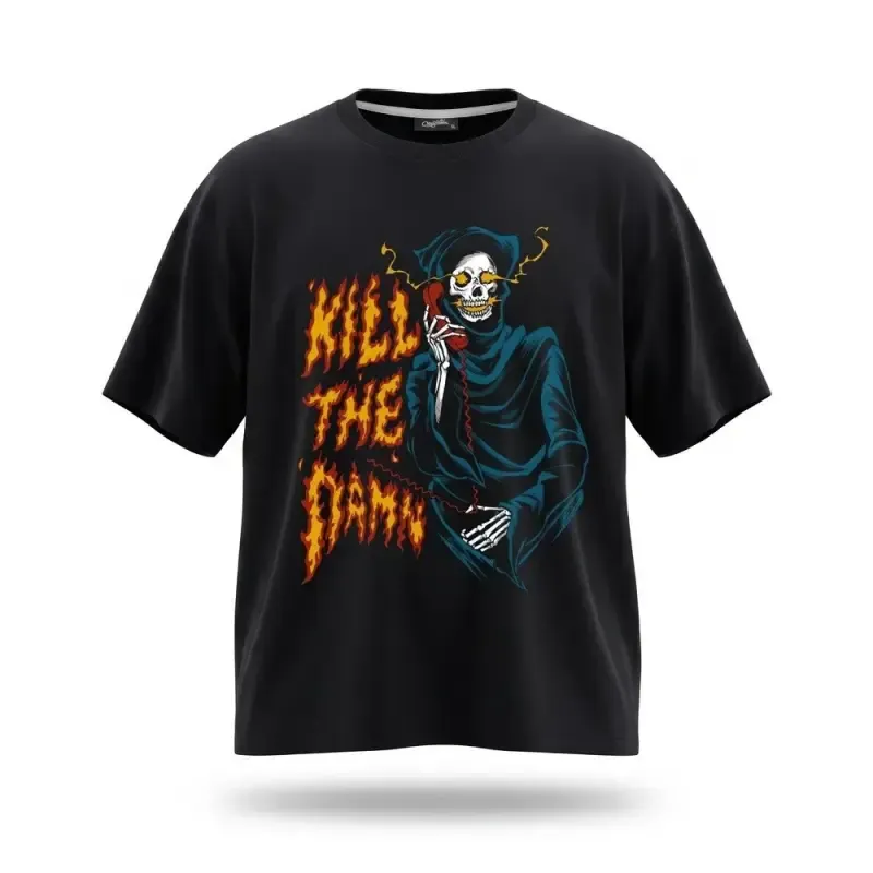 تیشرت سفید طرح اسکلت و تلفن پارچه ماکان