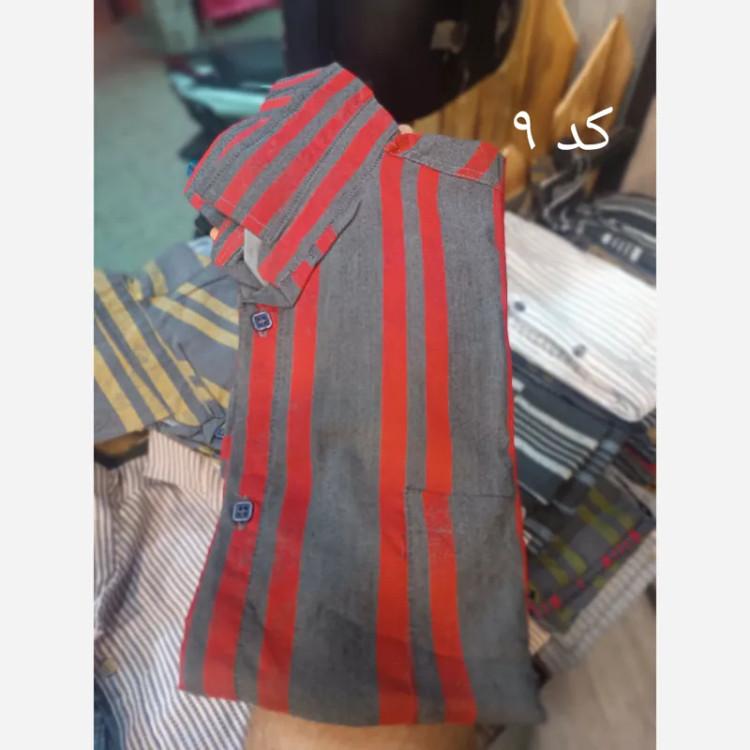 پیراهن آستین بلند مردانه دنیم راه راه جیبدار پارچه سنگین